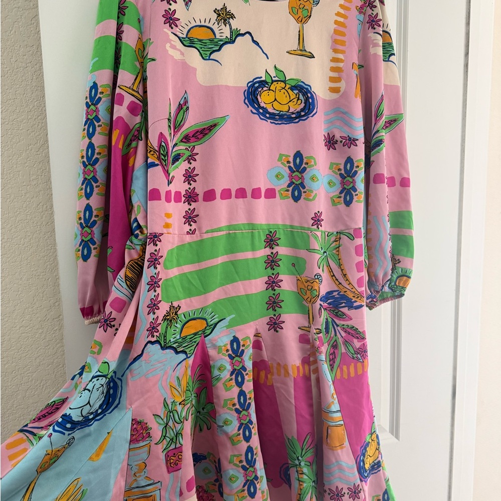 Sugarlips Pink and Green Patterned Mini Dress